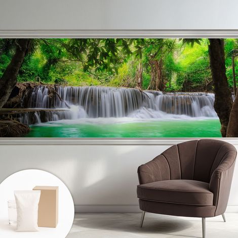 Papier peint intissé mural installation rapide du papier peint durable et résistante - Colle incluse gratuite Cascade forestière 250x104 cm (1/5)