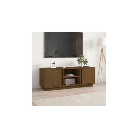 Meuble TV Marron miel 110x35x40,5 Bois de pin massif (1/5)