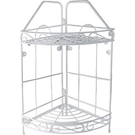Cleafe - Mensola Angolare Angoliera 2 Ripiani Porta Oggetti Bagno Metallo Bianco 52527 - (1/2)