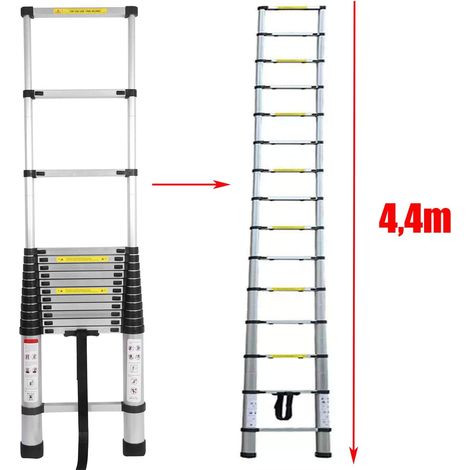 4,4M leiter Alu-Teleskopleiter Aluminium Klappleiter Rutschfester Sicher Aluleiter Mehrzweckleiter Stehleiter Ausziehleiter Tragbar Leichte Leiter 150 kg Belastbarkeit,EN131-Zertifizierung (1/5)