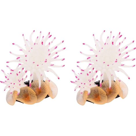 2x Aquarium-Dekoration, künstliche Koralle, 8,9 cm, groß, Fuchsia-Weiß