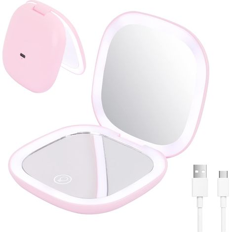 LED Miroir de Poche Rechargeable,Grossissant x10 Miroir Maquillage Lumineux (1/5)