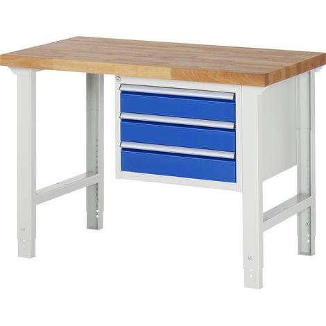 Rau Werkbank höhenverstellbar 7127A1, B1250xT700xH790-1140mm, 3x Schublade-TA (1/5)