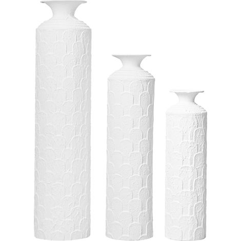 Weiße Metall-Bodenvasen, 3er-Set, dekorativ mit Struktur, 50/65/85 cm (1/4)