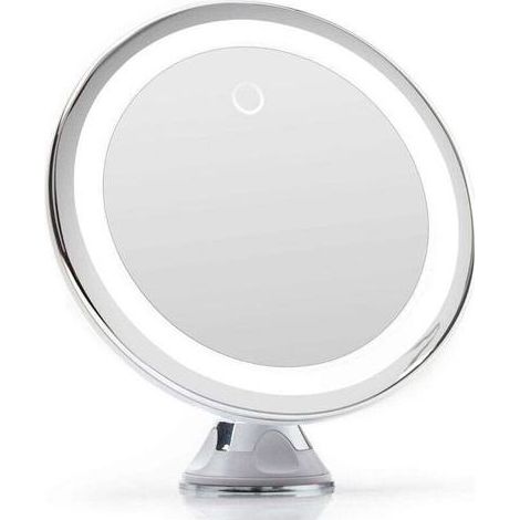 DBBEGK Miroir Grossissant 10x Lumineux LED avec Forte Ventouse, USB ou Batterie - Miroir Maquillage avec Lumière Naturelle Dimmable pour Les Salles de Bain, Luna (Blanc) (1/4)