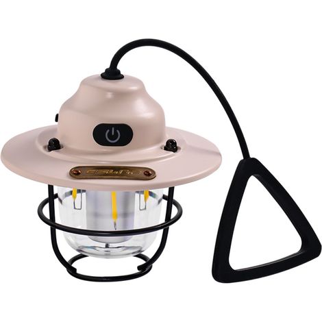 Lampe LED camping rétro USB rechargeable 7 modes étanche ABS fer 93x104mm beige idéale tente extérieur ambiance (1/4)