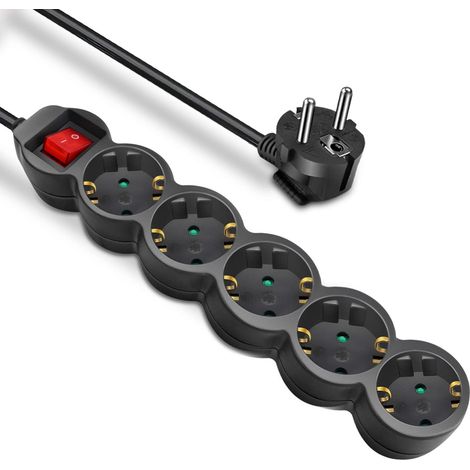 Multiprise avec 5 Prises, rallonge avec câble de 1,5 m et Interrupteur, Noir (1/5)