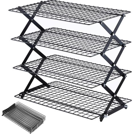 4-lagiges faltbares Abkühlgitter – höhenverstellbares, stapelbares Kühl- und Backgitter mit drei Stufen, 5-Modus-Design, ideal zum Kochen, Backen, Grillen sowie für Picknicks und Partys.