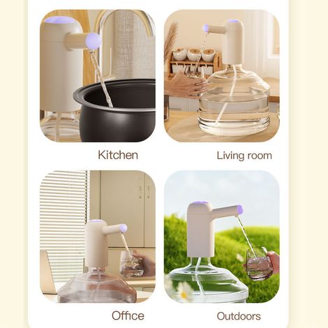 Pompe à eau électrique, distributeur automatique d'eau en bouteille, purificateur d'eau portable pour usage domestique/extérieur, blanc et violet. (1/5)