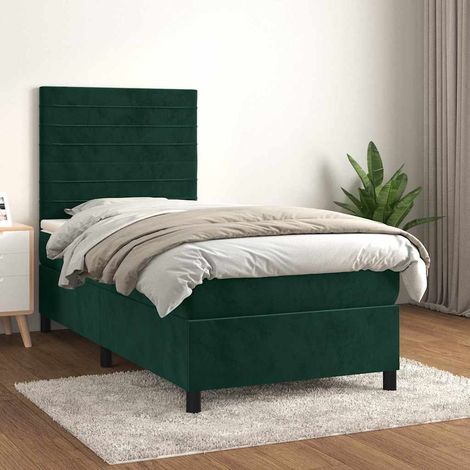 vidaXL Sommier à lattes de lit et matelas Vert foncé 80x200 cm Velours (1/5)
