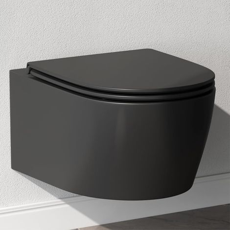 AM.PM X-Joy S - WC Sospeso Senza Bordi in Ceramica Nero Opaco con Lavello, Flashclean, da Parete con Coperchio Abbassamento Automatico, Lunghezza 50 cm (1/2)