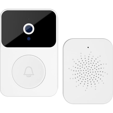 Timbre inteligente inalámbrico con cámara, videollamada, notificaciones en tiempo real, sin suscripción, visión nocturna mejorada, color blanco, protege tu privacidad con cambiador de voz, baterías de (1/4)