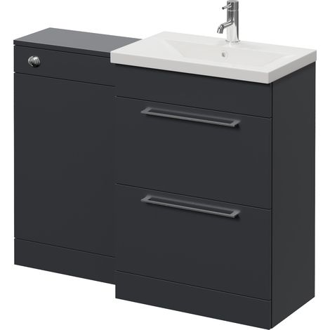 Napoli 390 Gloss Grey 1100mm 2 Drawer Vanity Unit Toilet Suite with Glide Basin - 1100mm - Chrome 320mm HandleWithout Kingston Toilet Pan