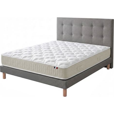 Ensemble matelas 140 x 190 100% latex 3 zones PURE avec sommier + Tête de lit gris (1/5)