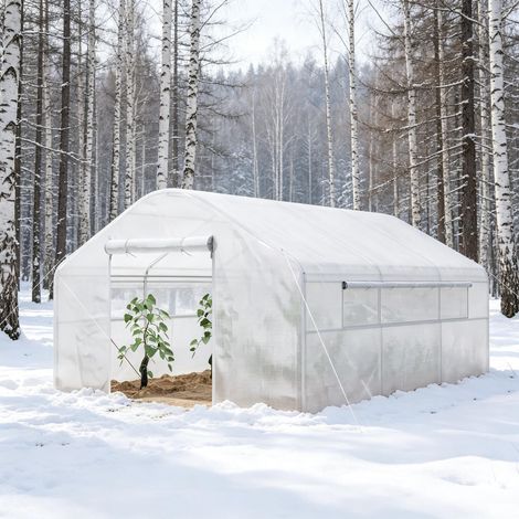 Serre jardin 4x3x2 m, portes roulantes grandes fenêtres, serre tunnel jardin, coloris blanc (1/5)