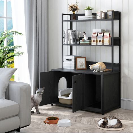 Mobile contenitore per lettiera con ripiani nero OKMYHOME (1/5)