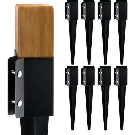 Support de poteau à enfoncer, lot de 8, 61 x 10,2 x 10,2 cm extérieur (intérieur 8,9 x 8,9 cm), pieu métallique noir thermolaqué pour clôture (1/5)
