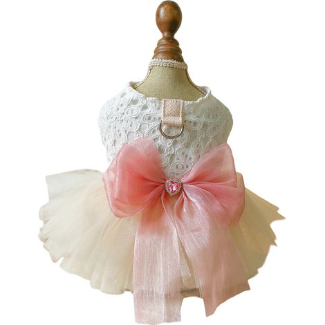 1 robe pour chienne, tutu en dentelle multicouche, tenue cérémonie, nœud papillon inclus, pour chiennes de petite taille (1/5)
