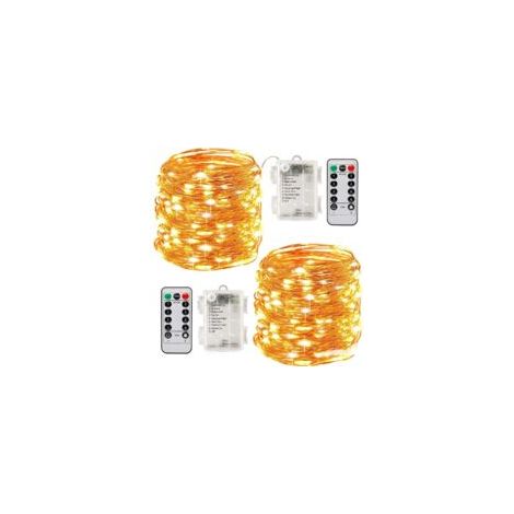 Litzee – Luci decorative da esterno da 10 m – 100 LED a batteria – Funzione timer con telecomando – Impermeabile IP65 – Bianco caldo per Natale e feste – Crezuo