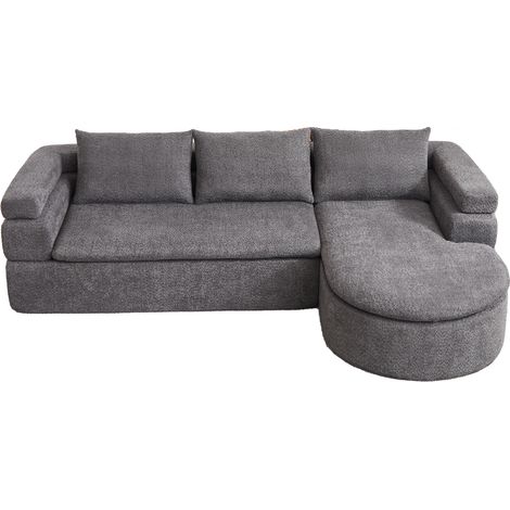 Sofá esquinero en L con chaise longue de chenilla antracita, 3 plazas (1/5)