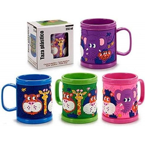 Trade Shop - KUNSTSTOFF-GETRÄNKBECHER TIERE 350ML GRIFF BUNTE KINDER JUNGEN GLAS -