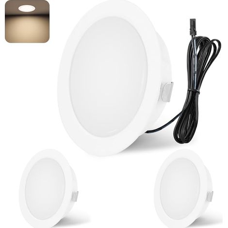 Spot LED Encastrable, Spot LED 12V 4000K Blanc neutre Dimmable, 3W Extra Plat Spot encastrable, Trou 55-58mm Aluminium Plafonnier spot avec câble de 2m, Lot de 3, Blanc (1/5)