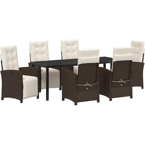 Maison Exclusive - Set da Pranzo per Giardino con cuscino 7 pcs Marrone polyrattan