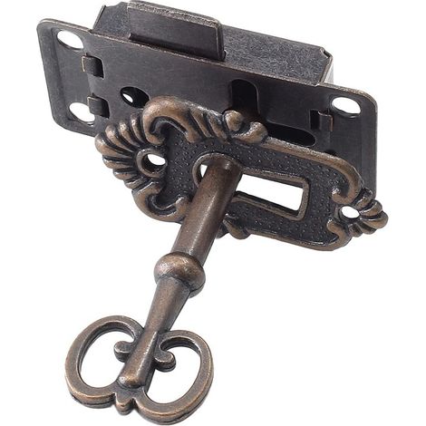 Serrure de meuble en bronze rouge antique, serrure de remplacement de type carré ancien, serrure de porte d'armoire (1/5)
