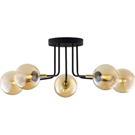 Plafoniera moderna nero oro sfere ambra 5xG9 Jupiter (1/5)