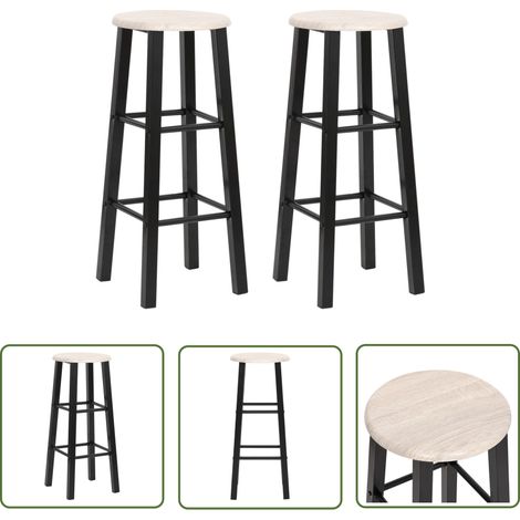 INLIFE Tabourets de bar 2 pcs Noir MDF (1/5)
