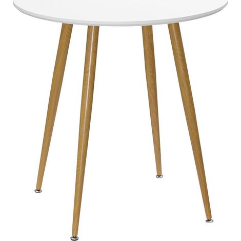 Table ronde blanc mat Ø72x75 cm style nordique 2 places avec pieds en métal, design épuré pour petit espace cuisine (1/5)