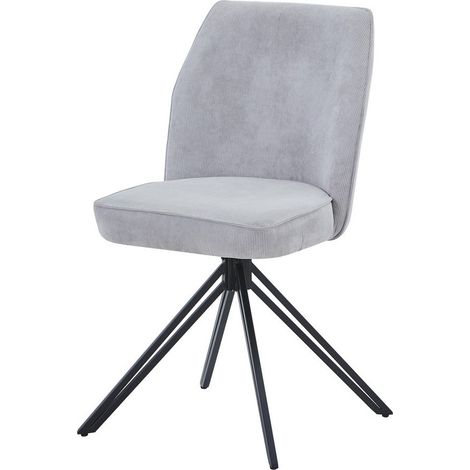 Swivel Dining Chairs (Set of 2) - Uoholstery Fabric/Metal - L69 x W46 x H92 cm - Light Grey/Black - Flat Packed