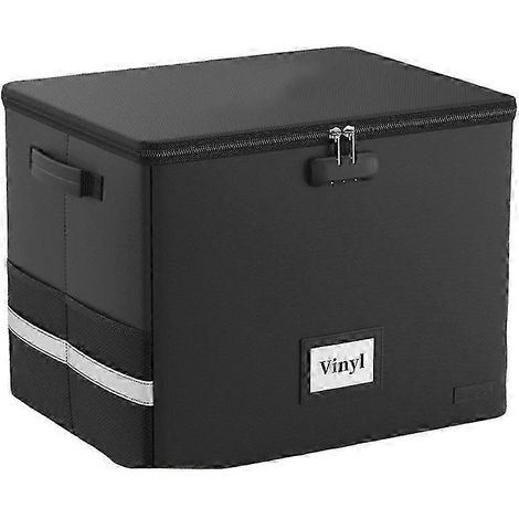 Boîte de rangement verrouillable pour disques vinyles, résistante au feu et à l'eau, pouvant contenir plus de 100 disques simples, design rétro. (1/5)