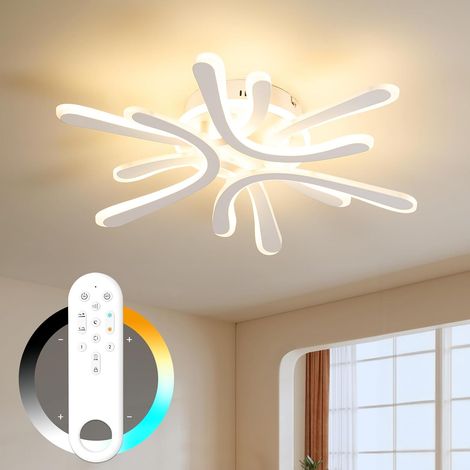 Deckenleuchte Wohnzimmer 40W LED dimmbar Fernbedienung – Blumen-Design, 3000-6500K stufenlos, Memory-Funktion, Nachtlicht + Timer, modern für Schlafzimmer & Kinderzimmer, Weiß (1/5)