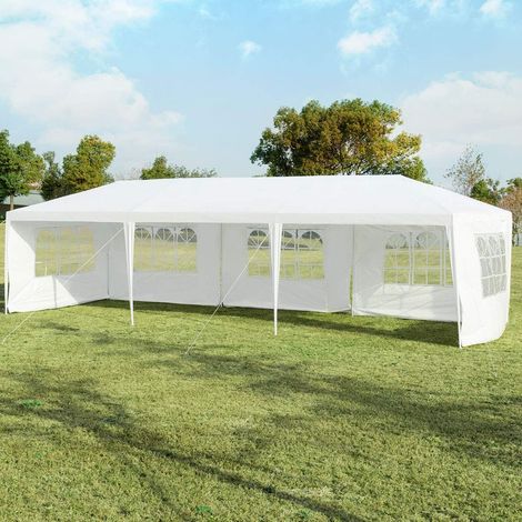 COSTWAY 3x9m Gartenpavillon Partyzelt mit 5 abnehmbaren Seitenwaende, Faltpavillon Bierzelt UV-Schutz, Gartenzelt faltbar, Faltzelt Pavillon (1/5)