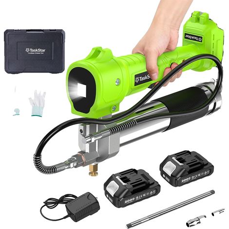Pistola de engrase eléctrica, funcionamiento inalámbrico, luz LED integrada, con 2 baterías de 2,0 Ah. (1/2)