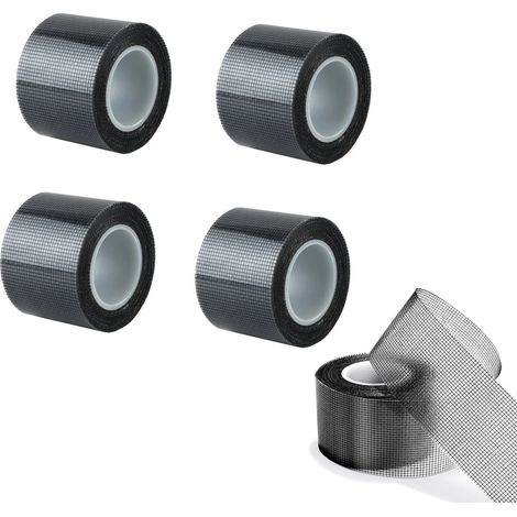 Lot de 4 morceaux de ruban adhésif de réparation pour moustiquaire (5 cm x 2 m), noir. (1/5)