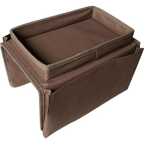 Boîte de rangement pour accoudoirs de canapé en une pièce, support de télécommande pour canapé Agenda en tissu Oxford avec plateau porte-gobelet pour accoudoir de chaise de matelas inclinable - Marron