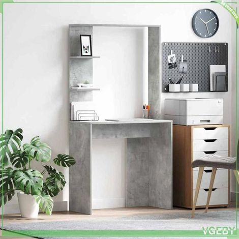 Bureau - ABI - Gris béton - Bois d'ingénierie - 2 étagères - 78,5 x 37 x 154,5 cm (1/5)