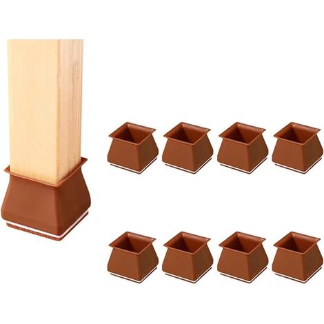 Protections de pieds de chaise carrées en silicone marron, lot de 16, antidérapantes, pour tabourets, tables et chaises (1/4)