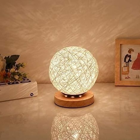 USB Adjustable Rattan Ball Night Light, LED Table Lamp, Bedside Lamp, Cute Nursery Night Light (White) (1/4)