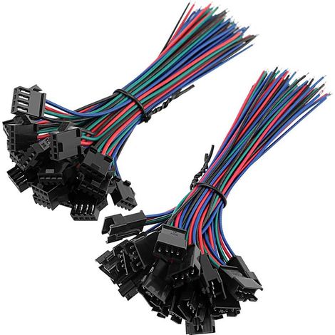 20 paires JST SM 4-Pin 2.54mm Pitch Plug mâle et femelle Adaptateur de connecteur avec câble électrique de 150 mm pour lumière LED (1/5)