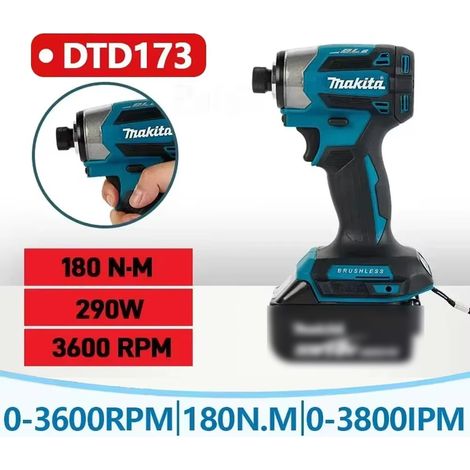 Perceuse-visseuse à choc sans fil 180 N·m 1800 tr/min sans balais – outil électrique bois/boulon Mode T, compatible Makita 18V, sans batterie (1/5)