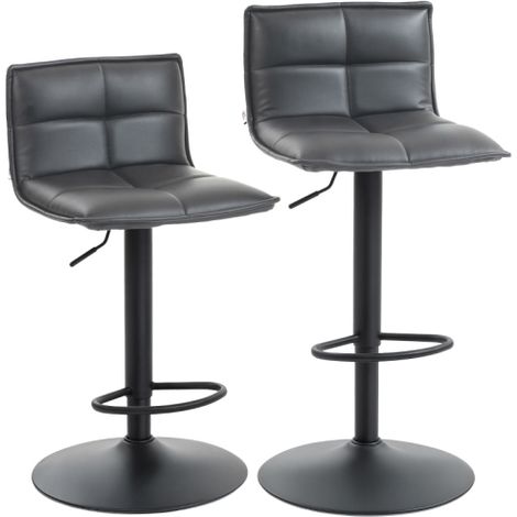 Set of Two Dark Grey Modern Faux Leather Bar Stools for Kitchen or Home Use