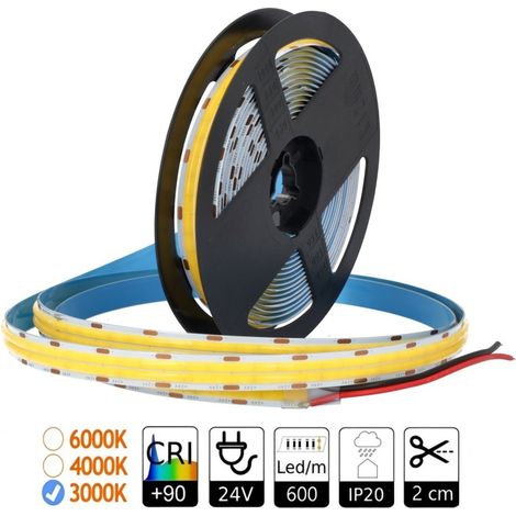 Tira led COB 24V 3000K Doble PCB: 12mm 21W/m Corte 2 cm CRI+90