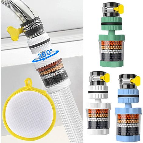 Filtro per lavello in 3 pezzi, da applicare al rubinetto, con carbone attivo, rimuove cloro, fluoro, metalli pesanti e acqua dura. Per uso domestico. (1/2)