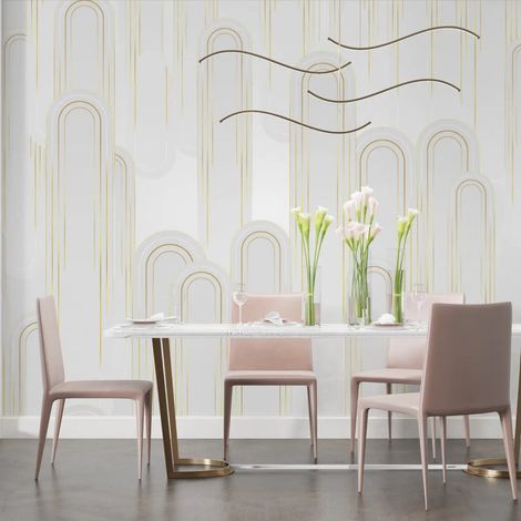 Papier Peint Géométrique – Arches Élancées en Fines Lignes Or - 150 x 250 cm (1/2)