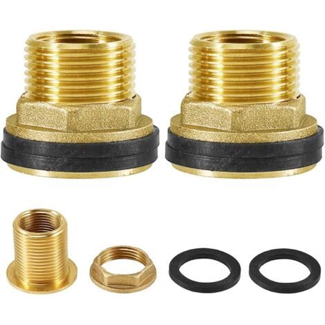 Pair Lot de 2 raccords de réservoir en laiton - Filetage extérieur 1\" x 3/4\" filetage intérieur - AG 1\" x IG 3/4\" - Passage de réservoir avec 4 joints - Pour robinet, réservoir, réservoir et fût (1/5)