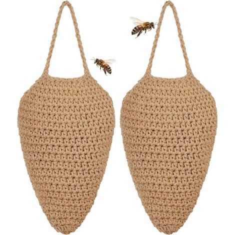 Sacchetto a nido d'ape in 2 pezzi, attrattivo per nidi di vespe all'uncinetto, attira i calabroni per la costruzione del nido, cotone, 18 x 23 x 3 cm, da appendere su verande, alberi, (1/5)