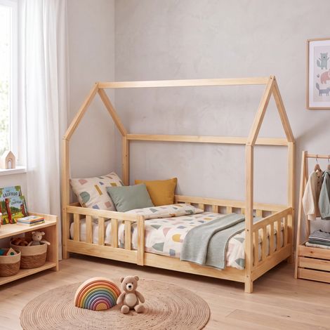 Hausbett Hesel mit Rausfallschutz 80x160 cm Natur [en.casa] (1/5)